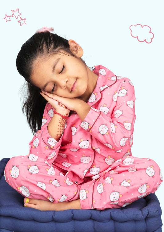 Cute Cat Pink Pajama Set