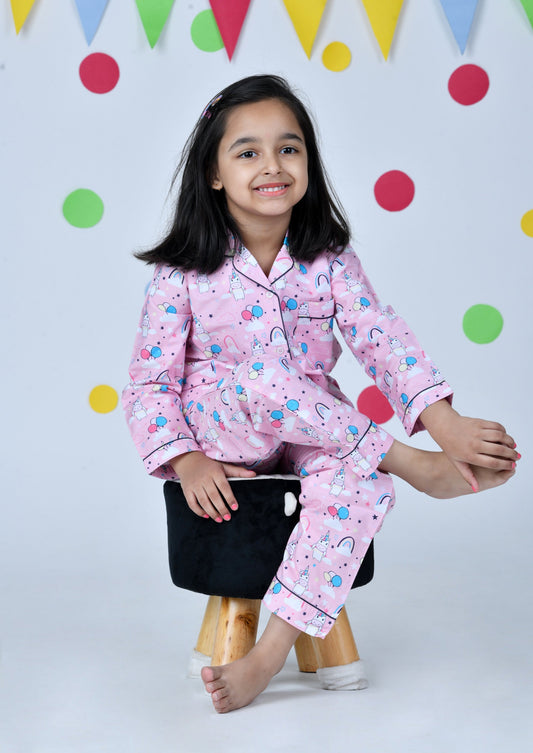 Unicorn In Stars Light Pink Pajama Set