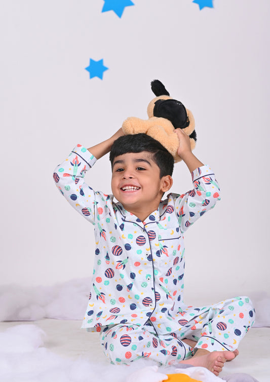 Space Travel White Pajama Set