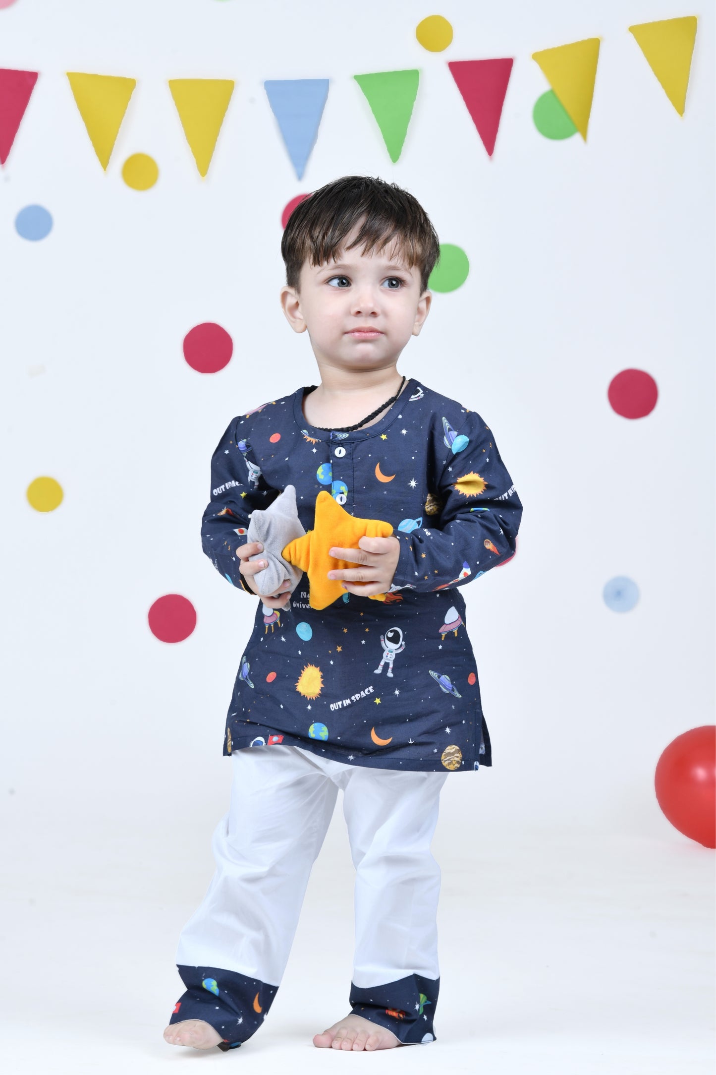 Space Travel Dark Blue Kurta Pajama Set