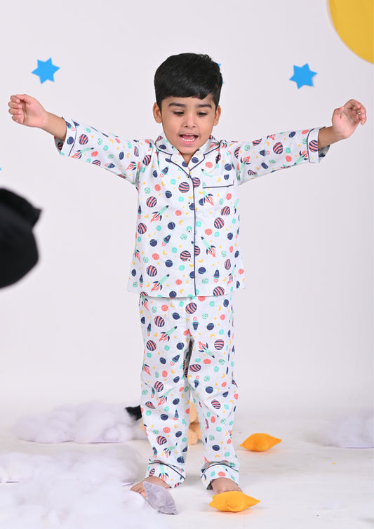 Space Travel White Pajama Set