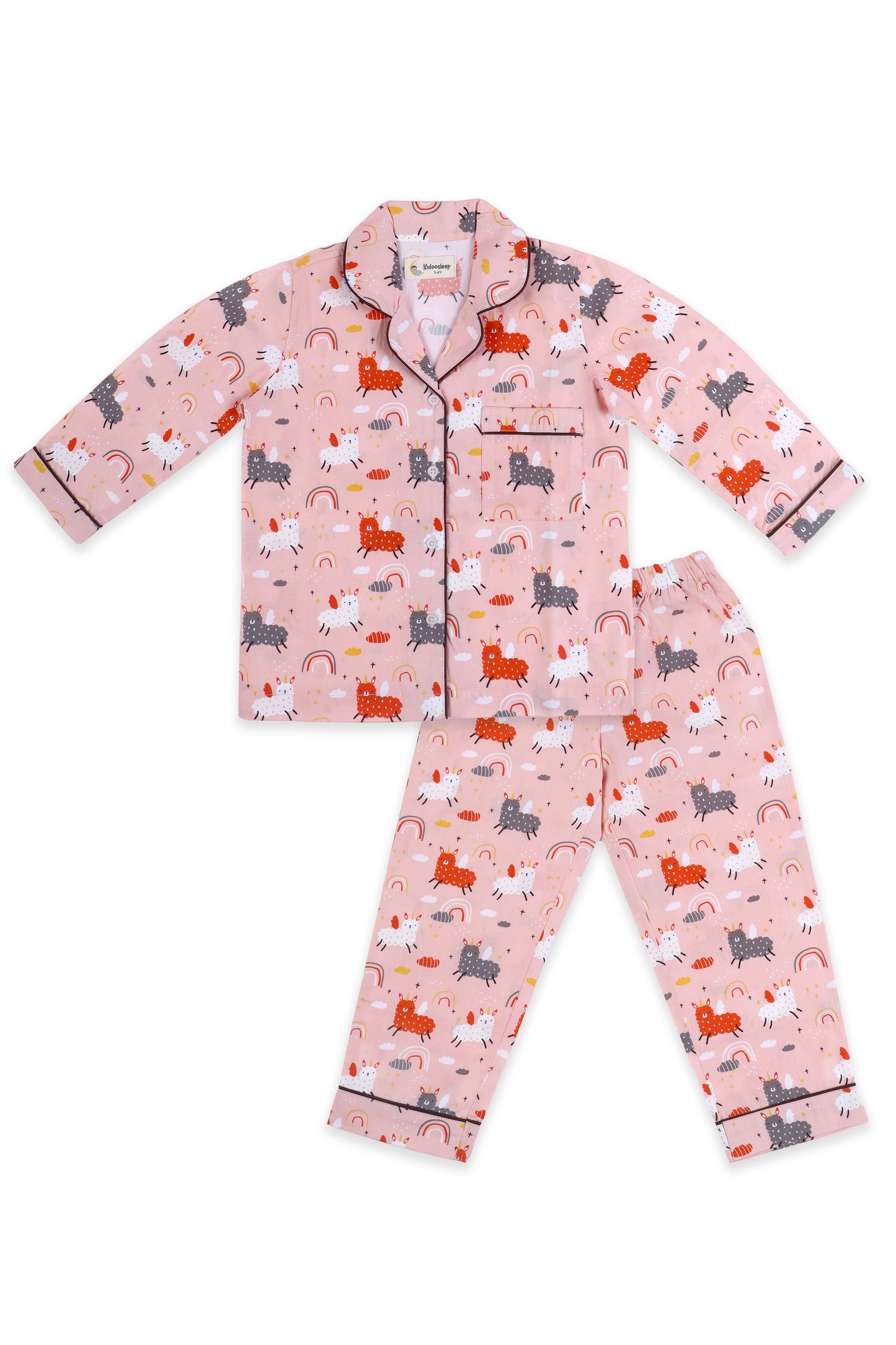 Cute Llama Peach Pajama Set