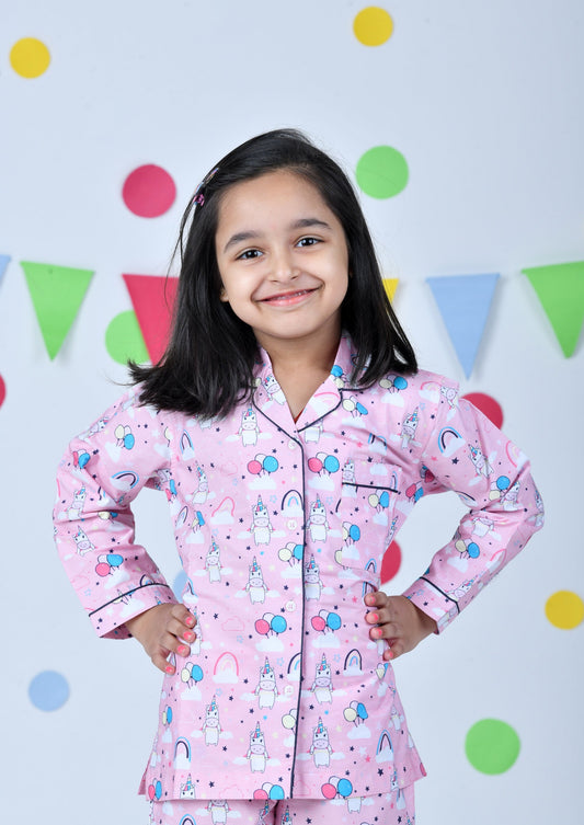 Unicorn In Stars Light Pink Pajama Set
