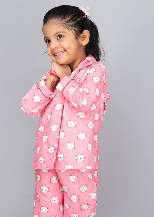 Cute Cat Pink Pajama Set