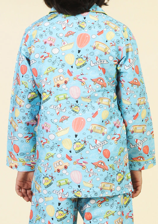 Cute Transport Light Blue Pajama Set