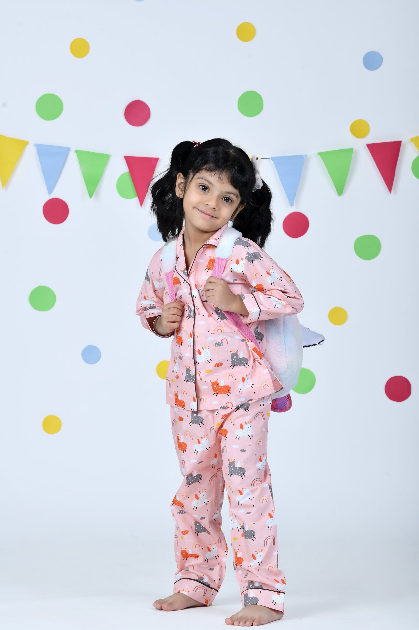 Cute Llama Peach Pajama Set