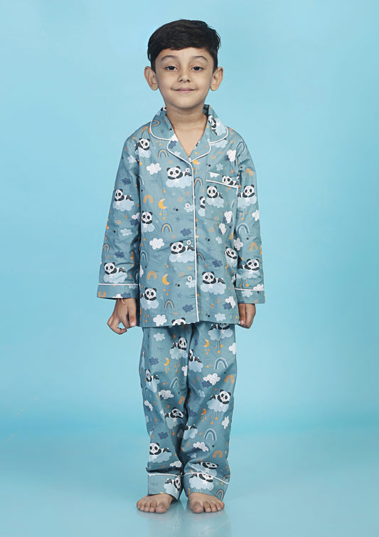 Cute Panda in Stars Dark Grey Pajama Set