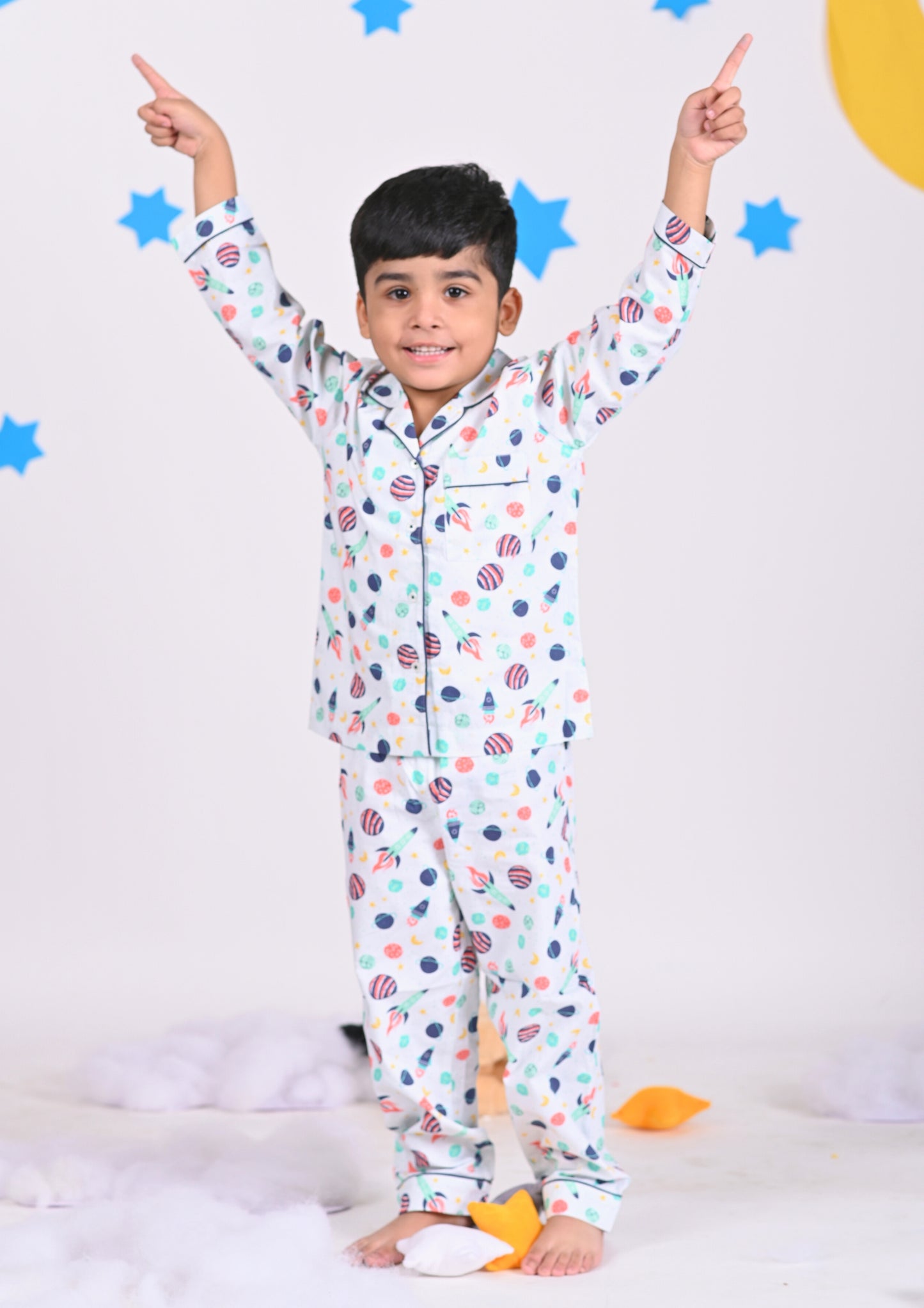 Space Travel White Pajama Set