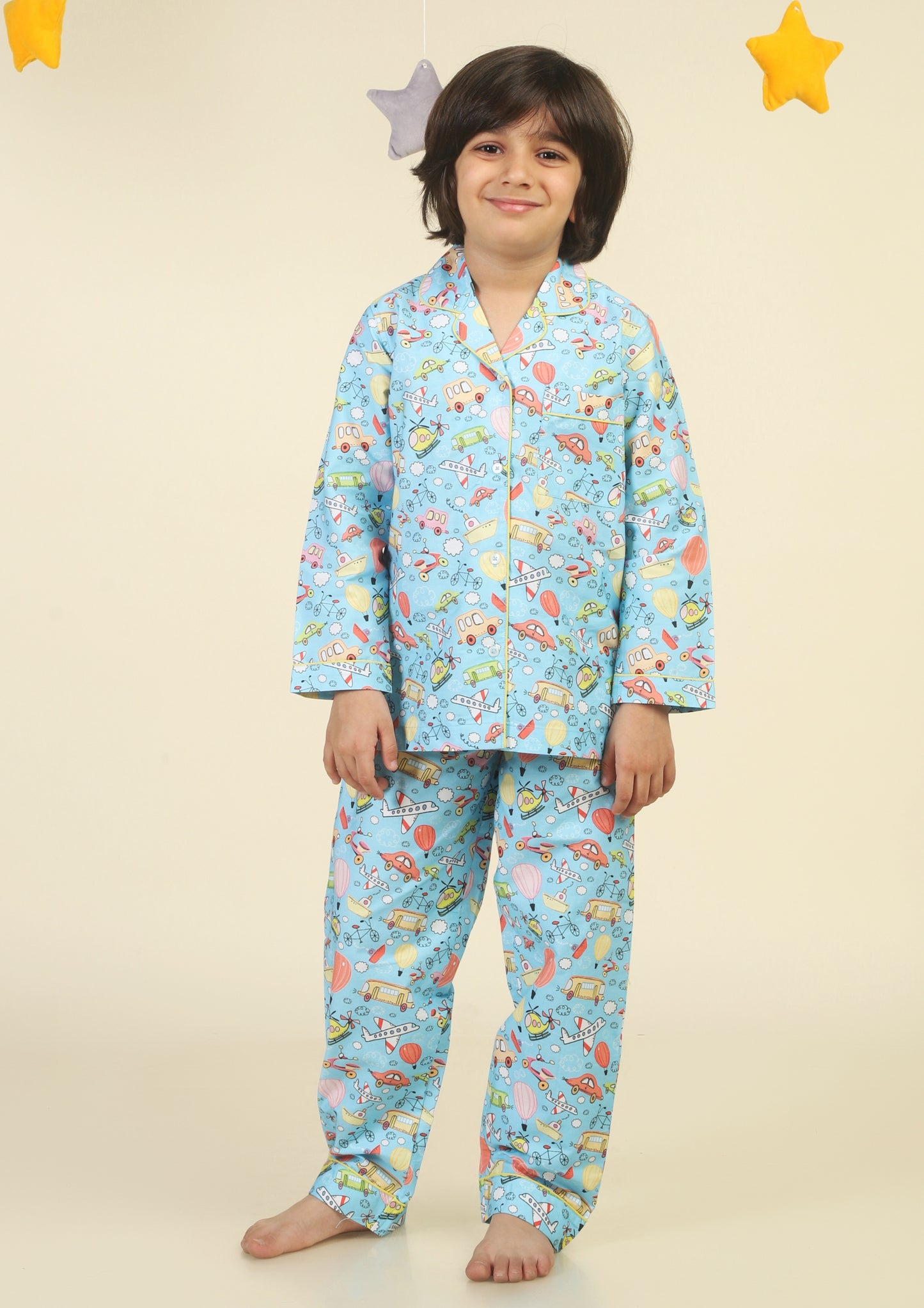 Cute Transport Light Blue Pajama Set