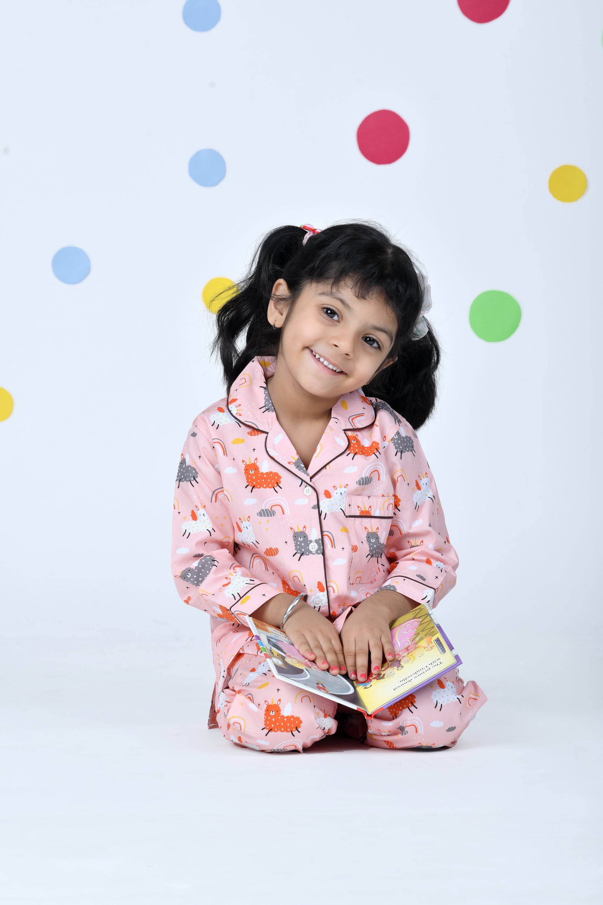 Cute Llama Peach Pajama Set