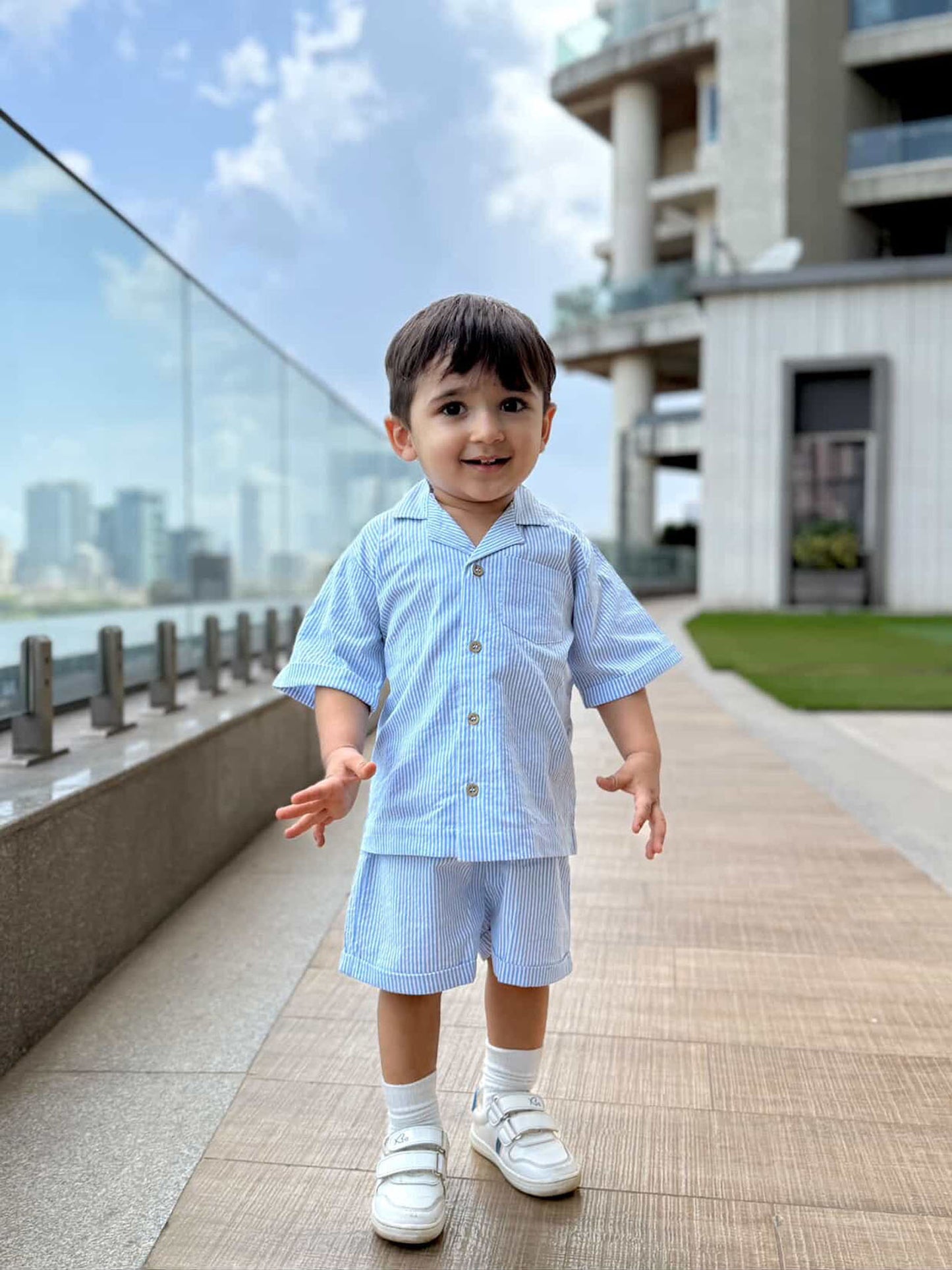 Sky Line Stripes Shorts Set