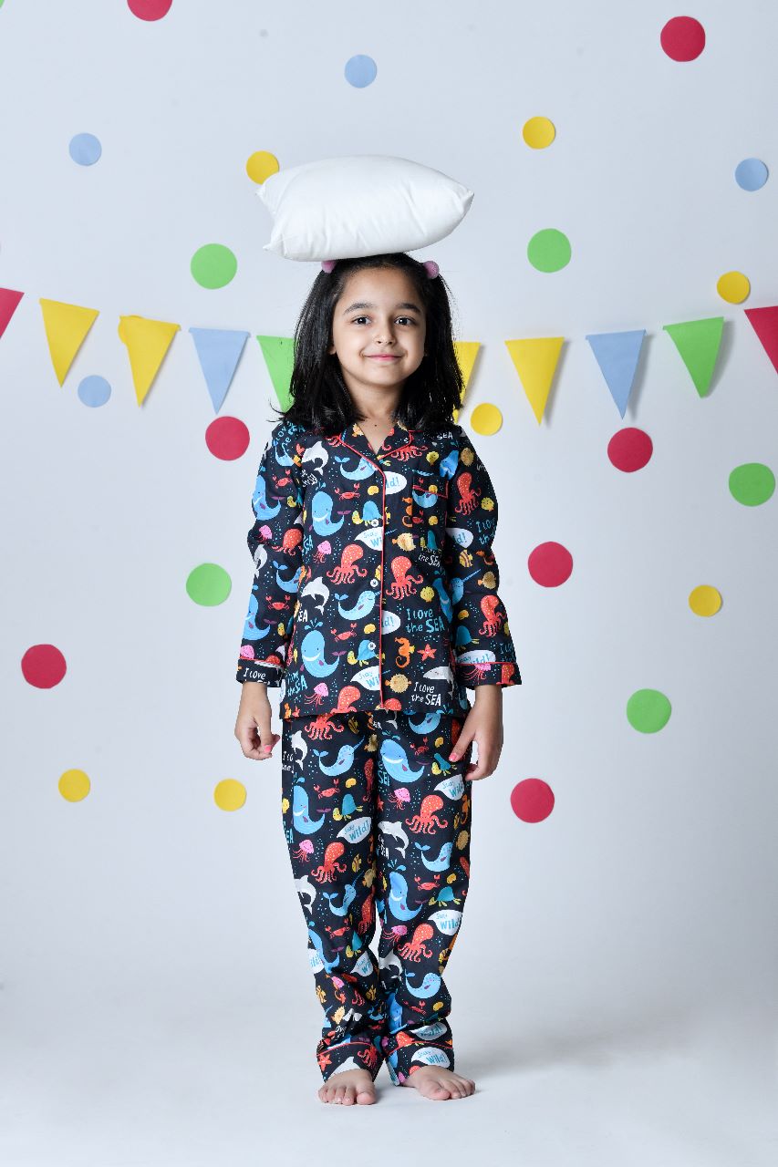 Sea World Dark Blue Pajama Set