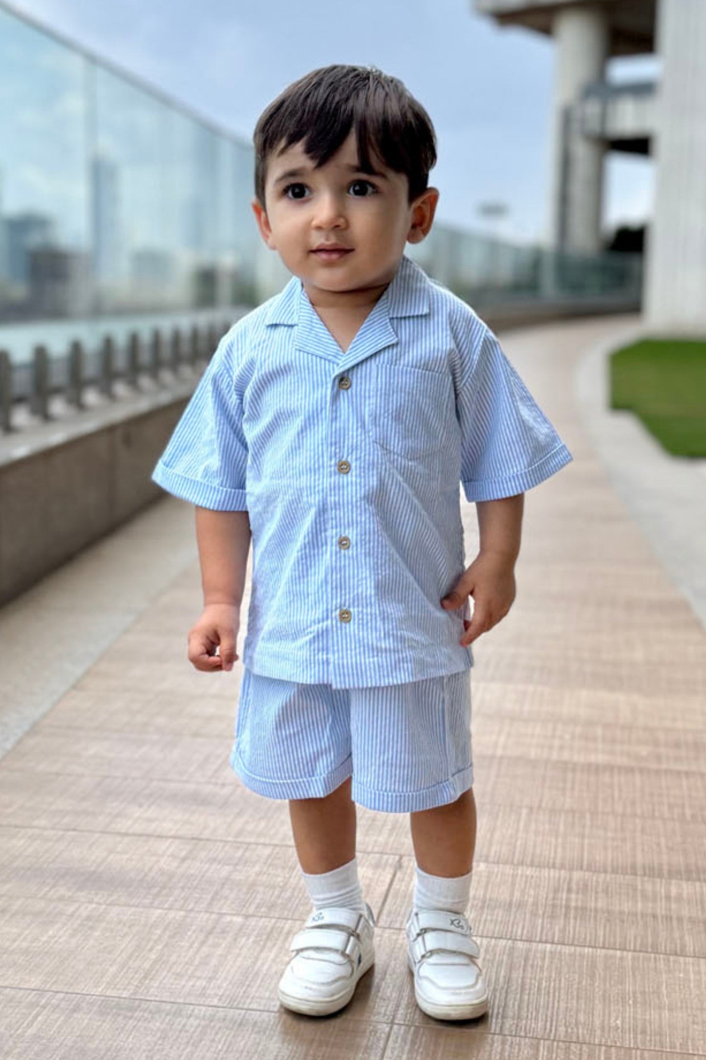 Sky Line Stripes Shorts Set