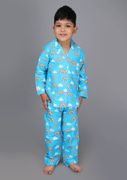 Rainbow Clouds Sky Blue Pajama Set