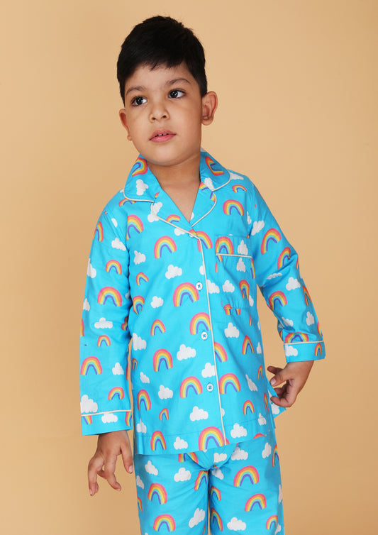 Rainbow Clouds Sky Blue Pajama Set