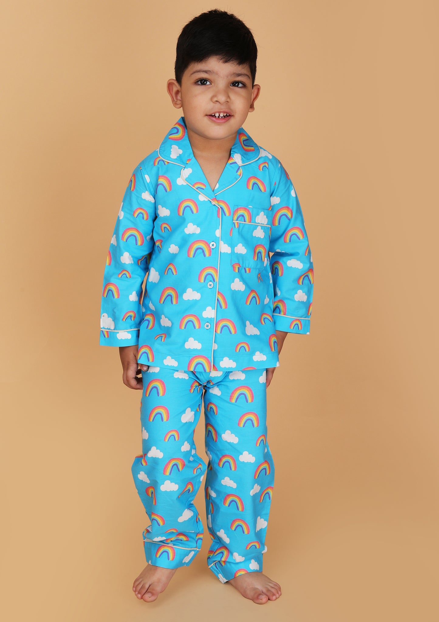Rainbow Clouds Sky Blue Pajama Set