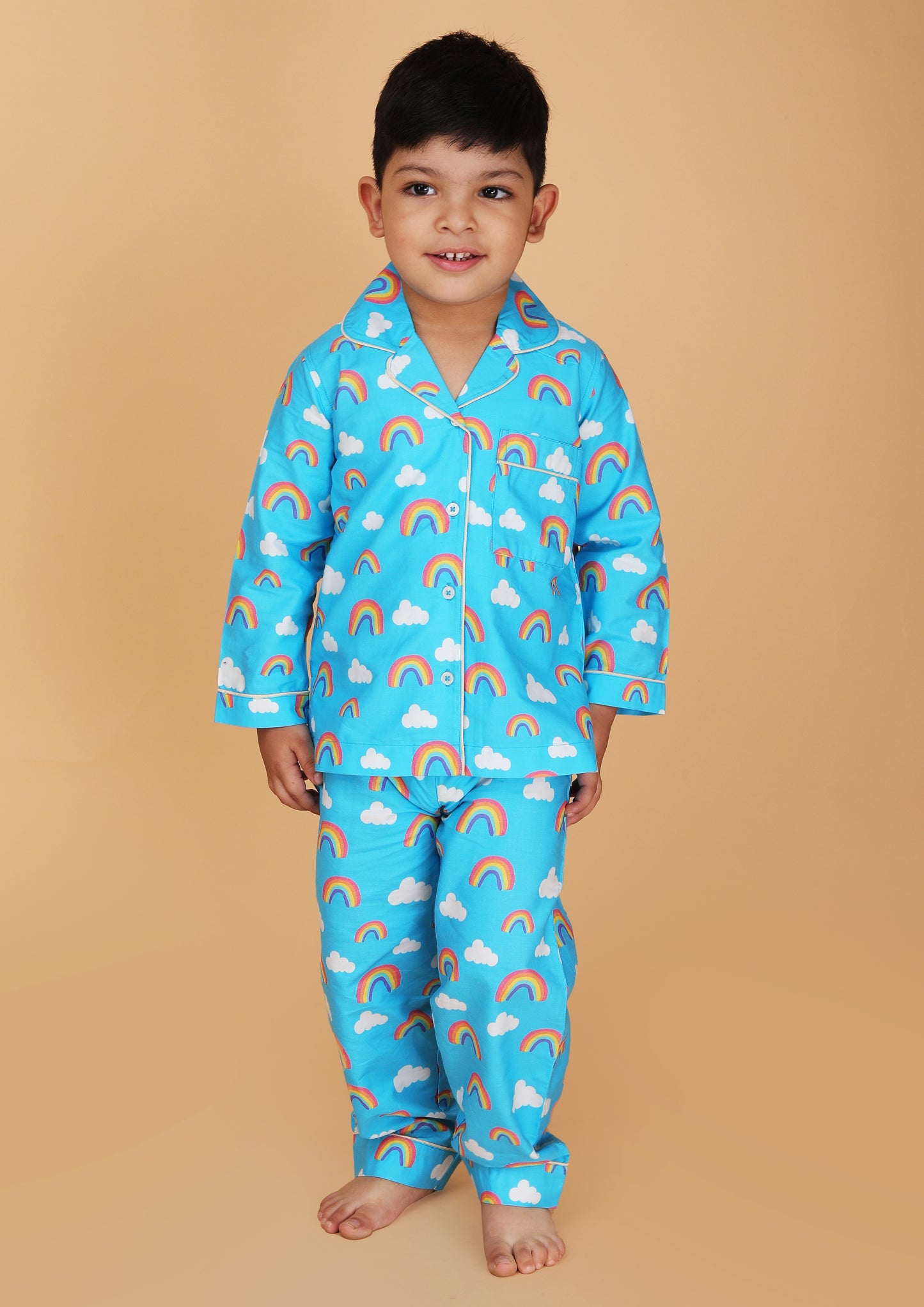 Rainbow Clouds Sky Blue Pajama Set