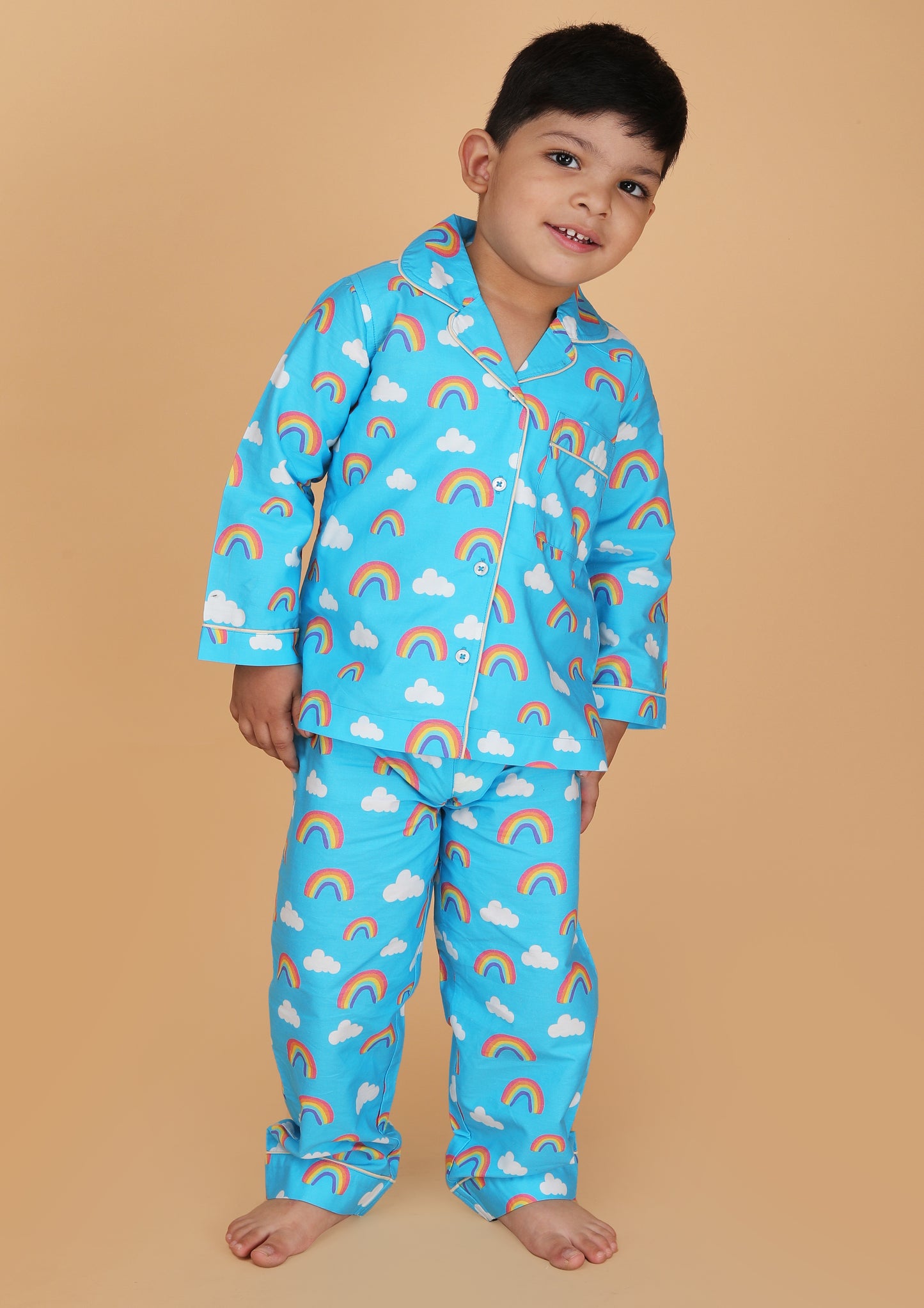 Rainbow Clouds Sky Blue Pajama Set
