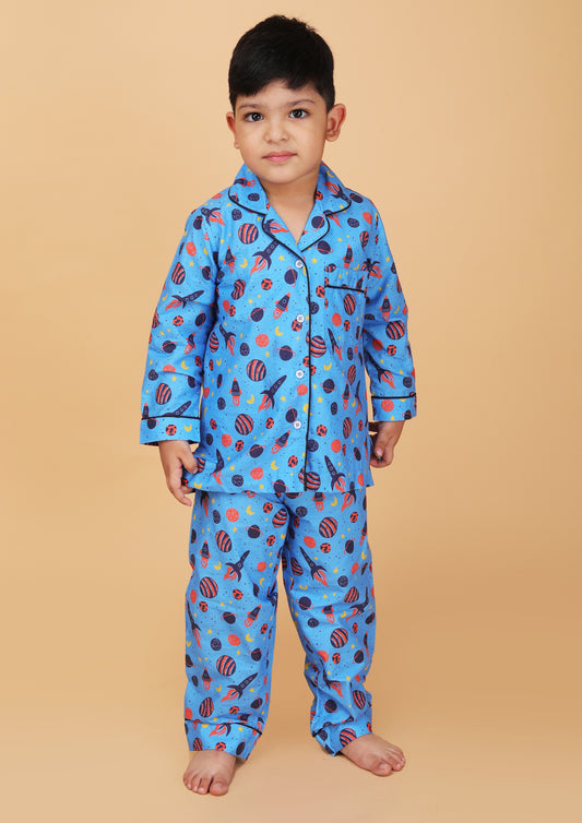 PJ Space travel Bright  Blue  Pajama Set
