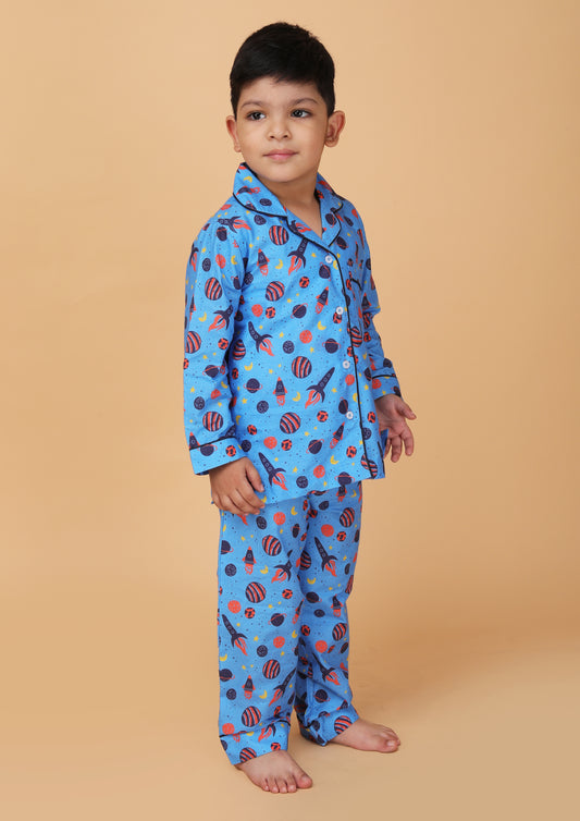PJ Space travel Bright  Blue  Pajama Set