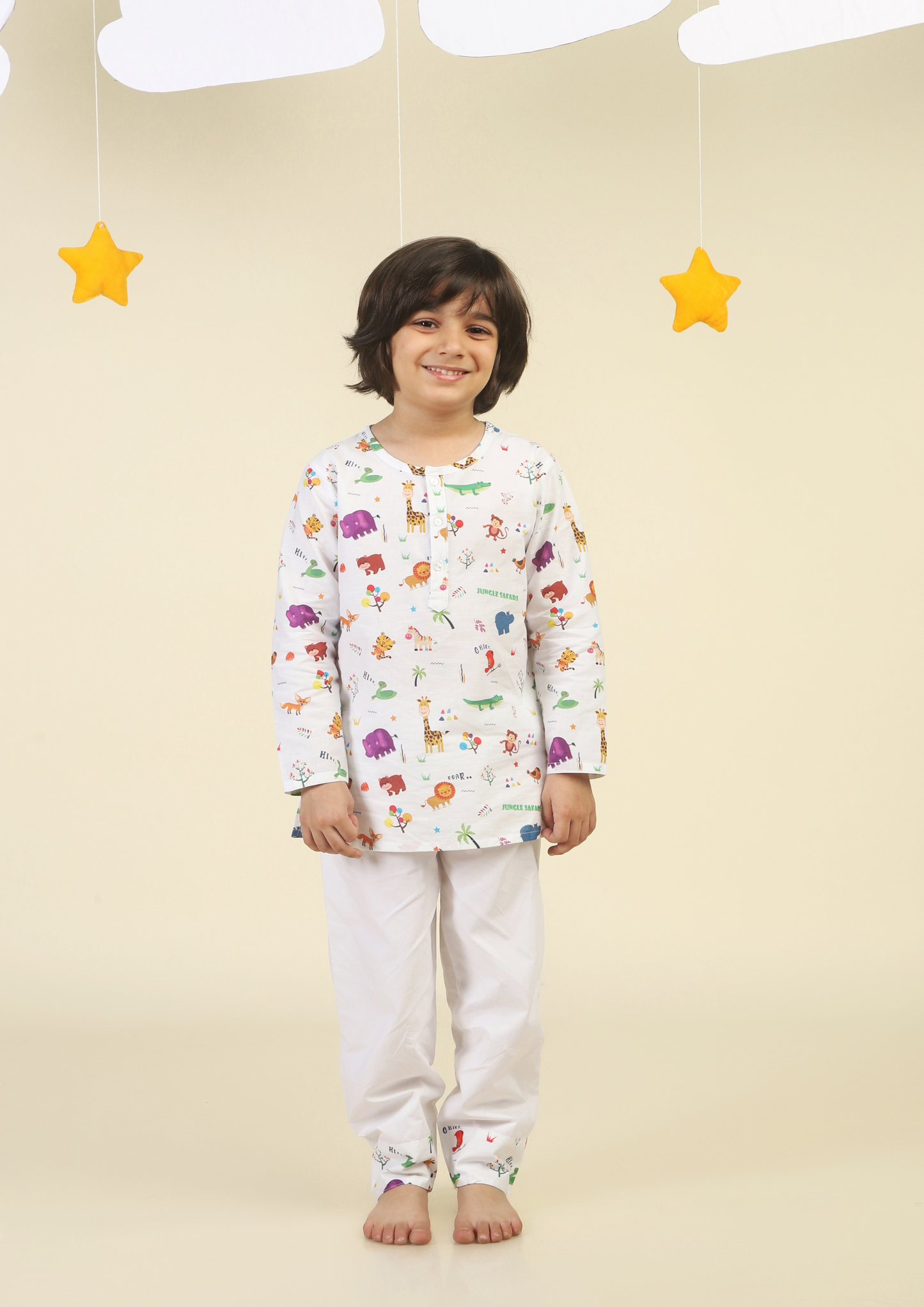 Jungle Safari White kurta Pajama Set