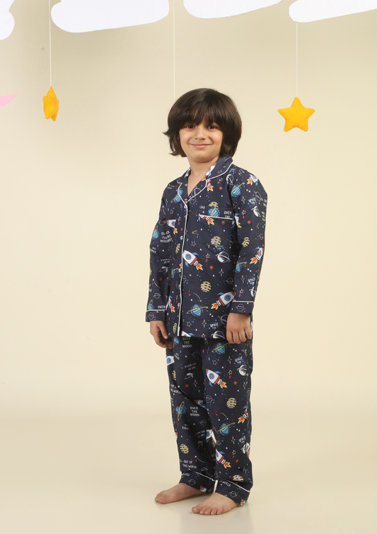 Fun In Space Dark Blue Pajama Set