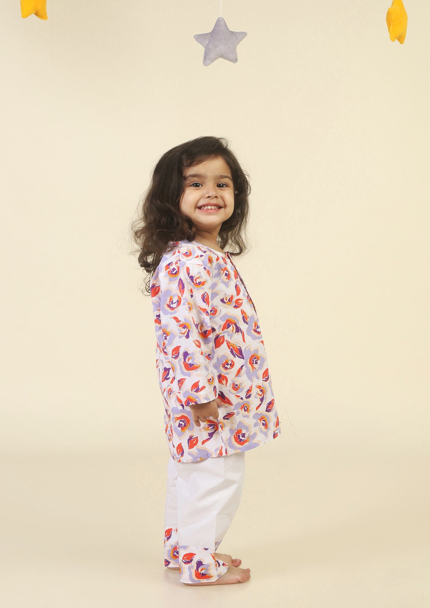 Floral Print White kurta Pajama Set
