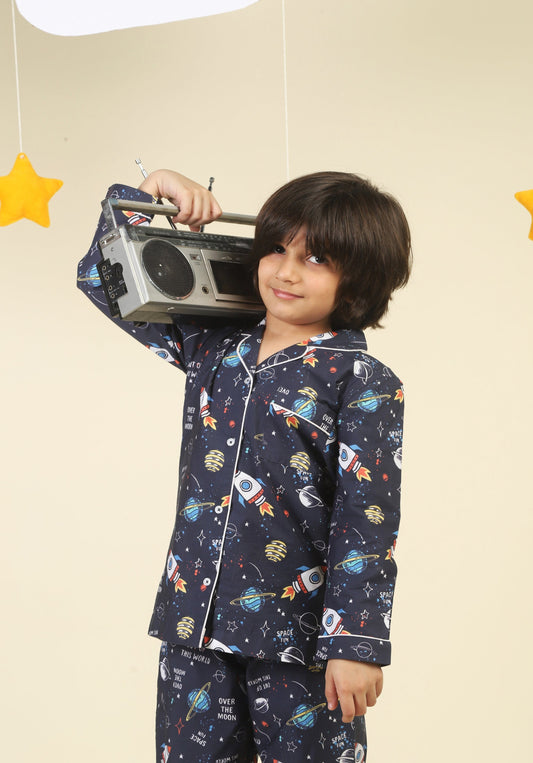 Fun In Space Dark Blue Pajama Set