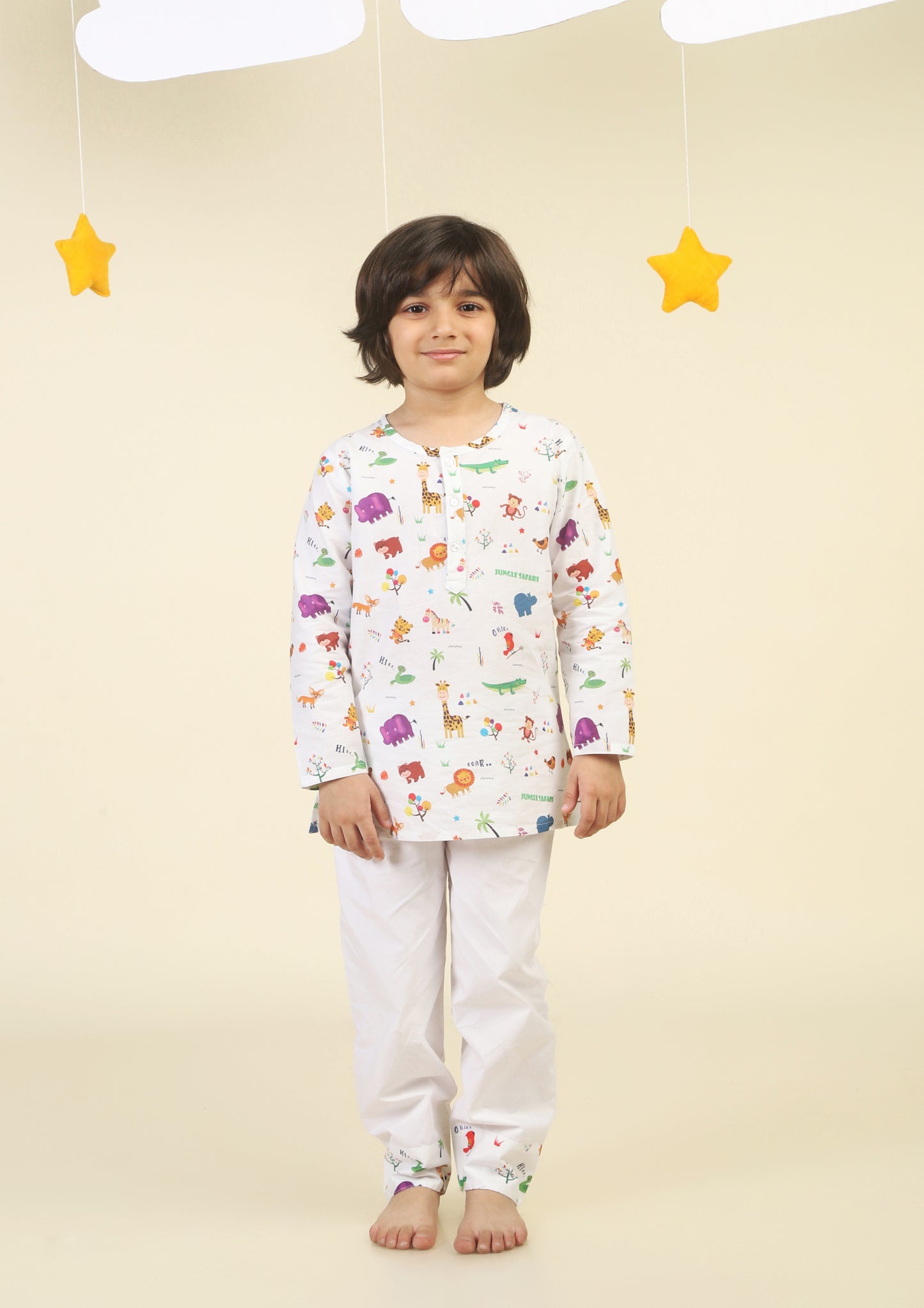 Jungle Safari White kurta Pajama Set
