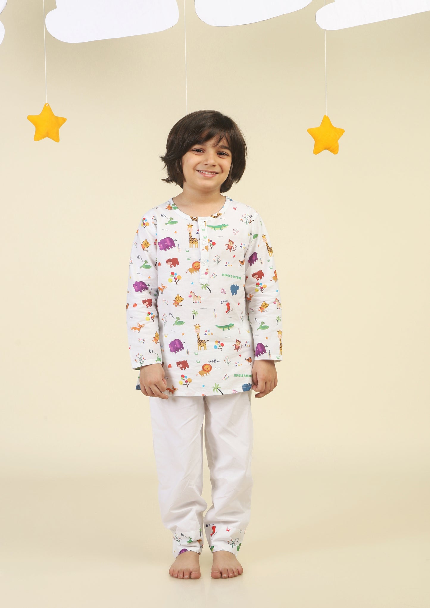 Jungle Safari White kurta Pajama Set