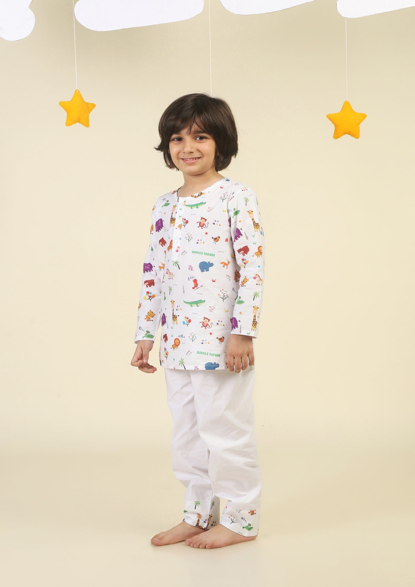 Jungle Safari White kurta Pajama Set