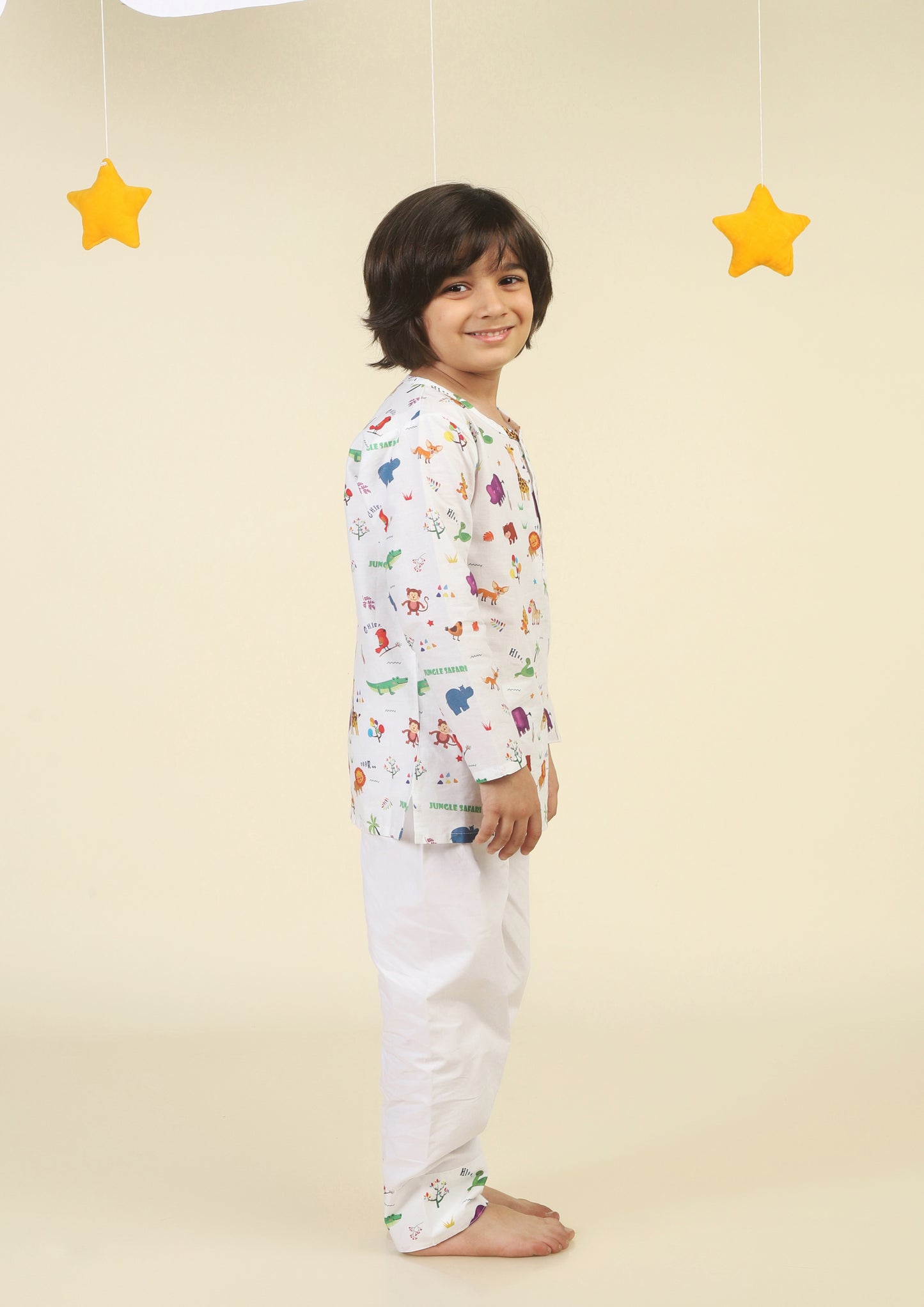 Jungle Safari White kurta Pajama Set