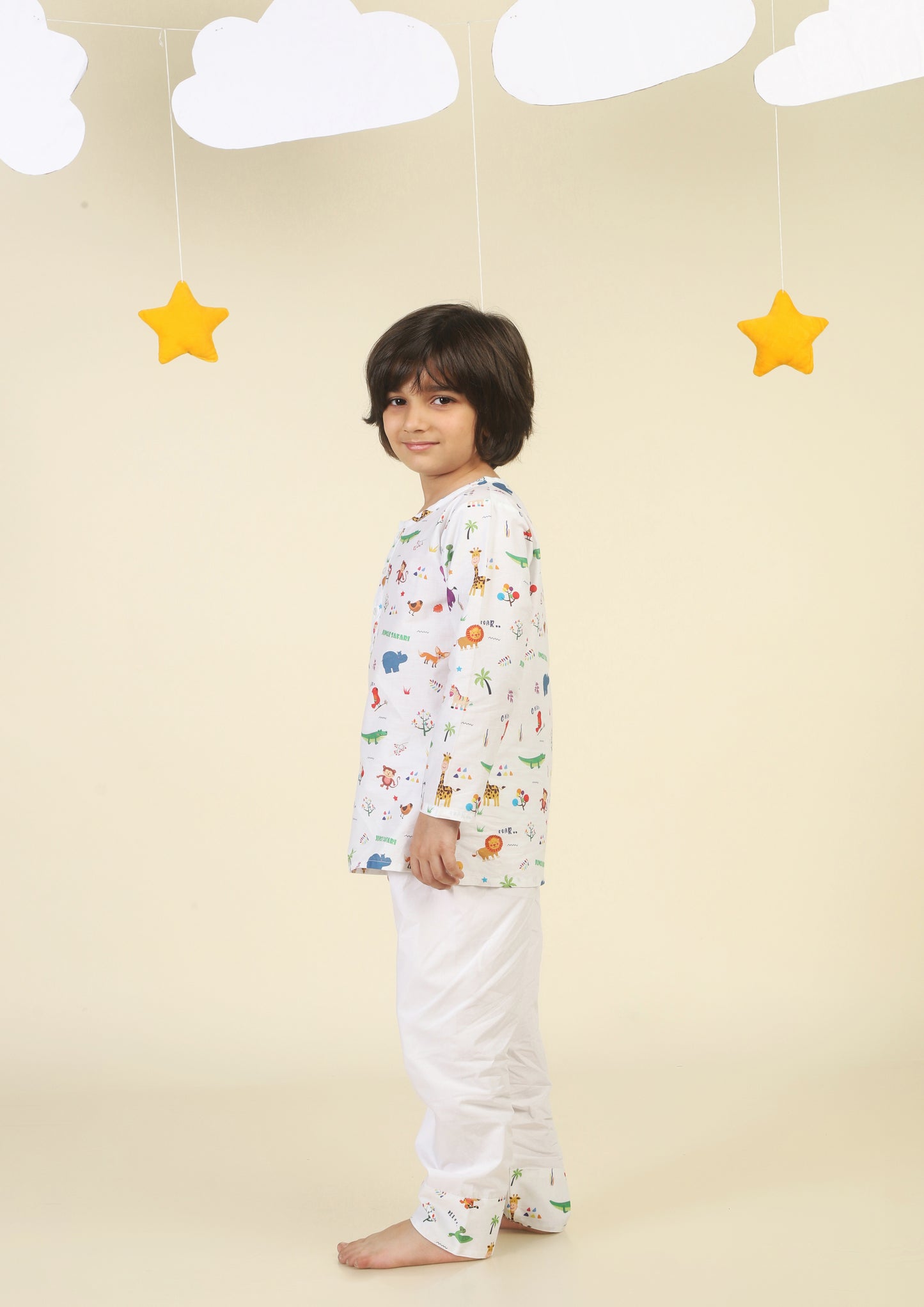 Jungle Safari White kurta Pajama Set