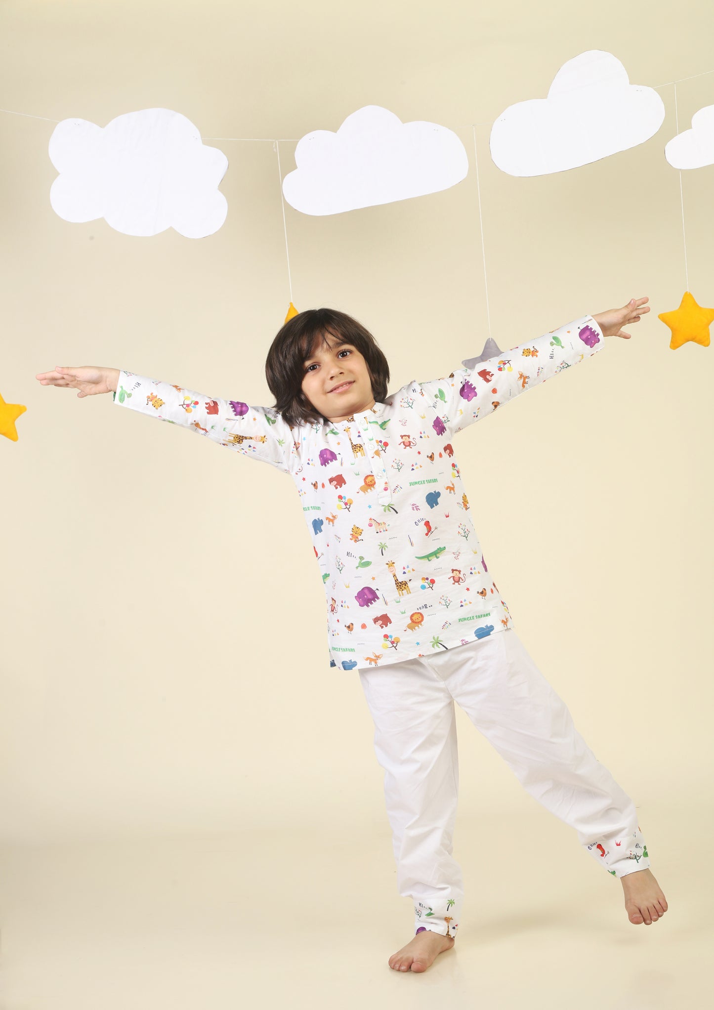 Jungle Safari White kurta Pajama Set