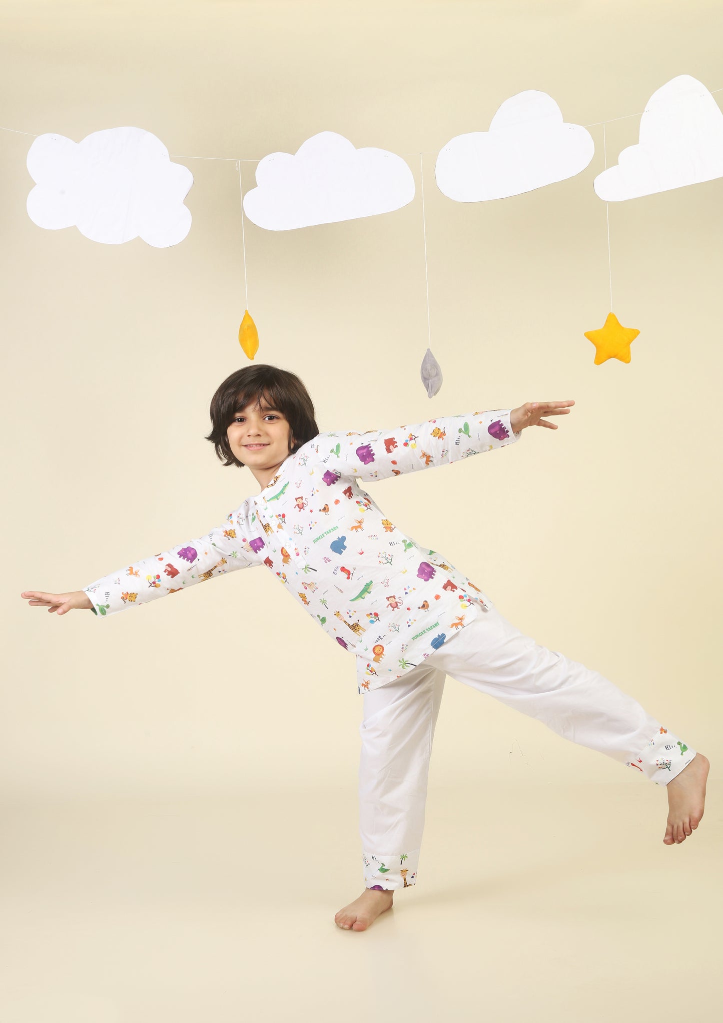 Jungle Safari White kurta Pajama Set