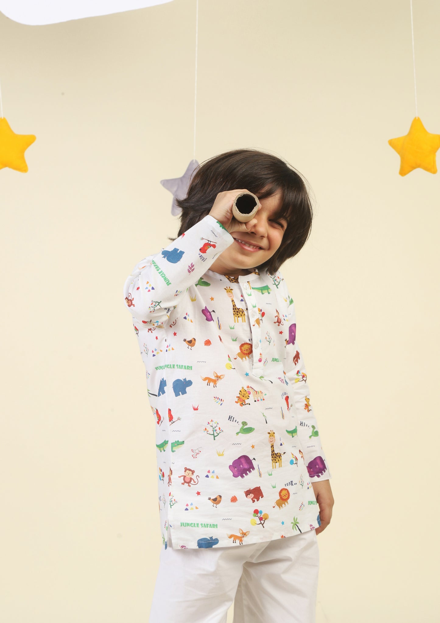 Jungle Safari White kurta Pajama Set