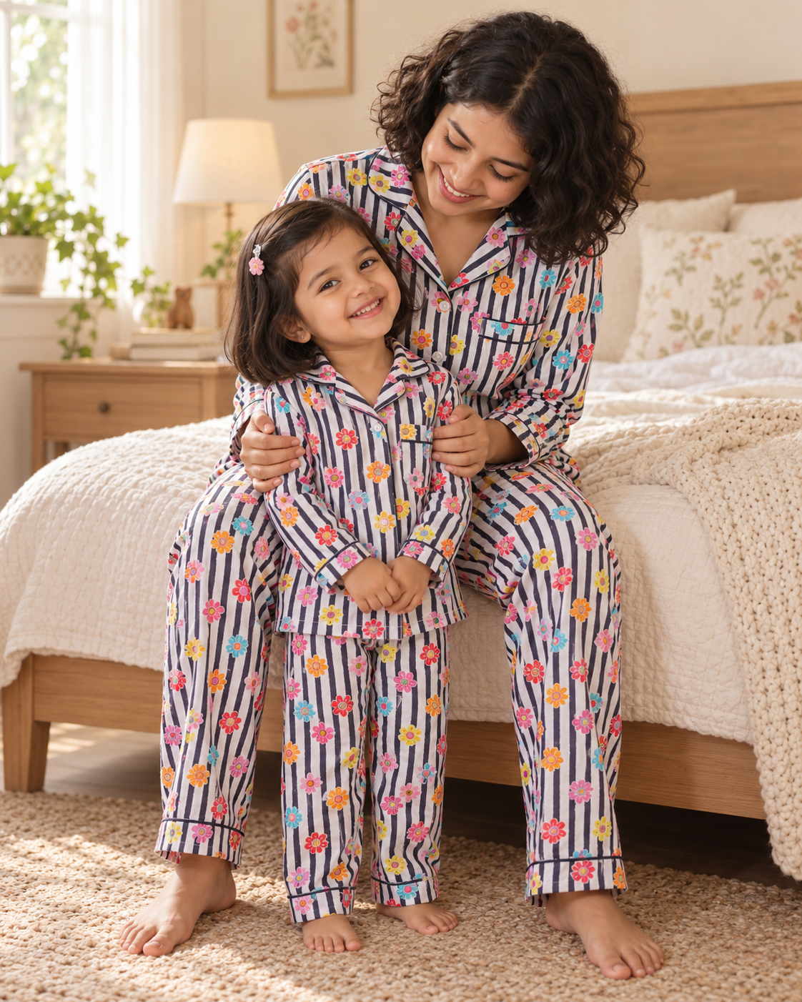 Floral stripes Night Suit Set