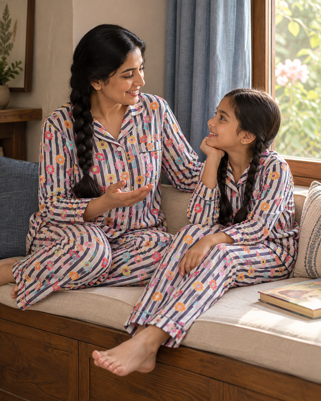 Floral stripes Night Suit Set