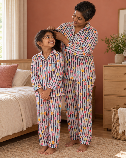 Floral stripes Night Suit Set