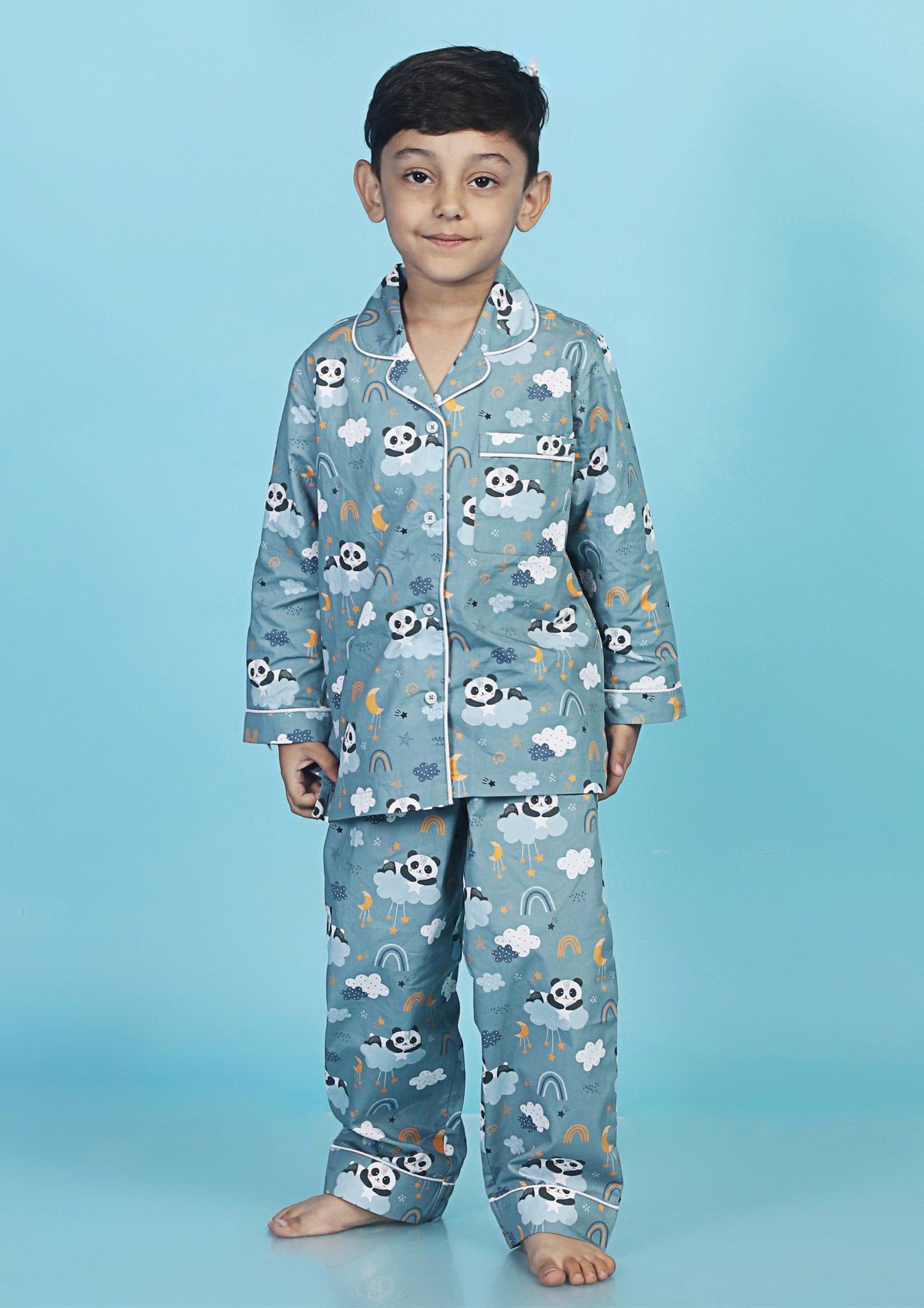 Cute Panda in Stars Dark Grey Pajama Set