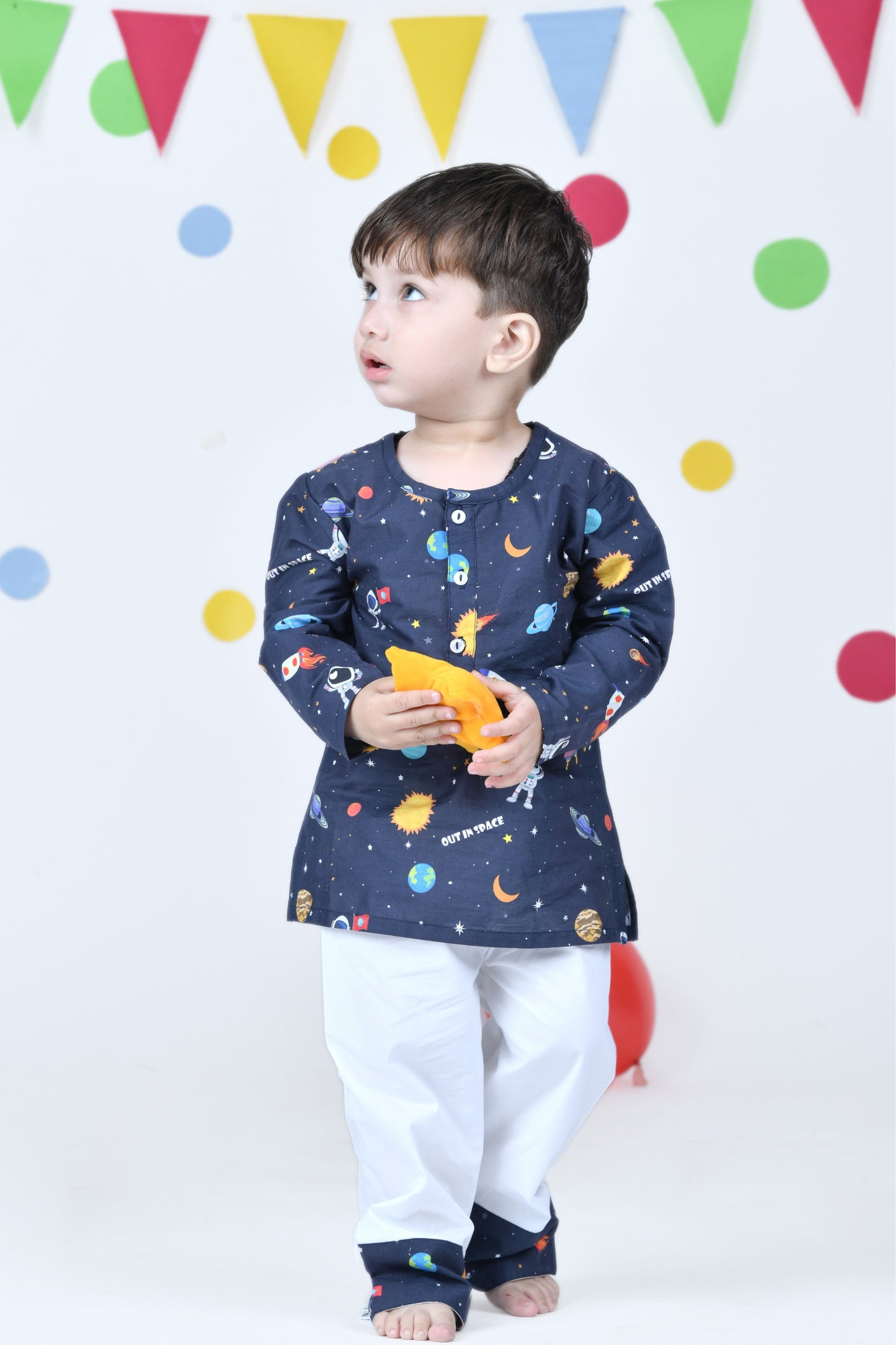 Space Travel Dark Blue Kurta Pajama Set