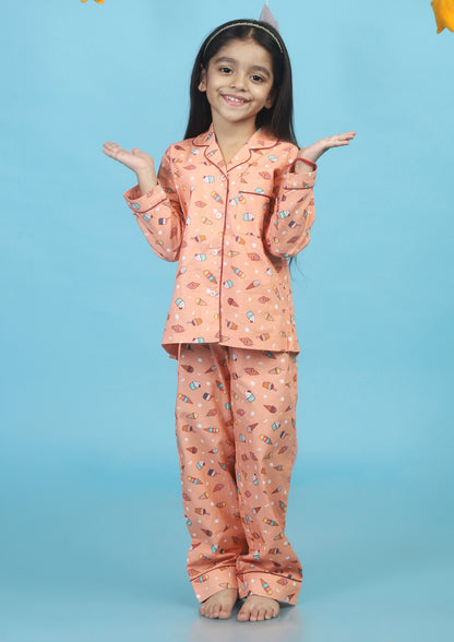 Sweet Desserts Peach Printed Pajama Set