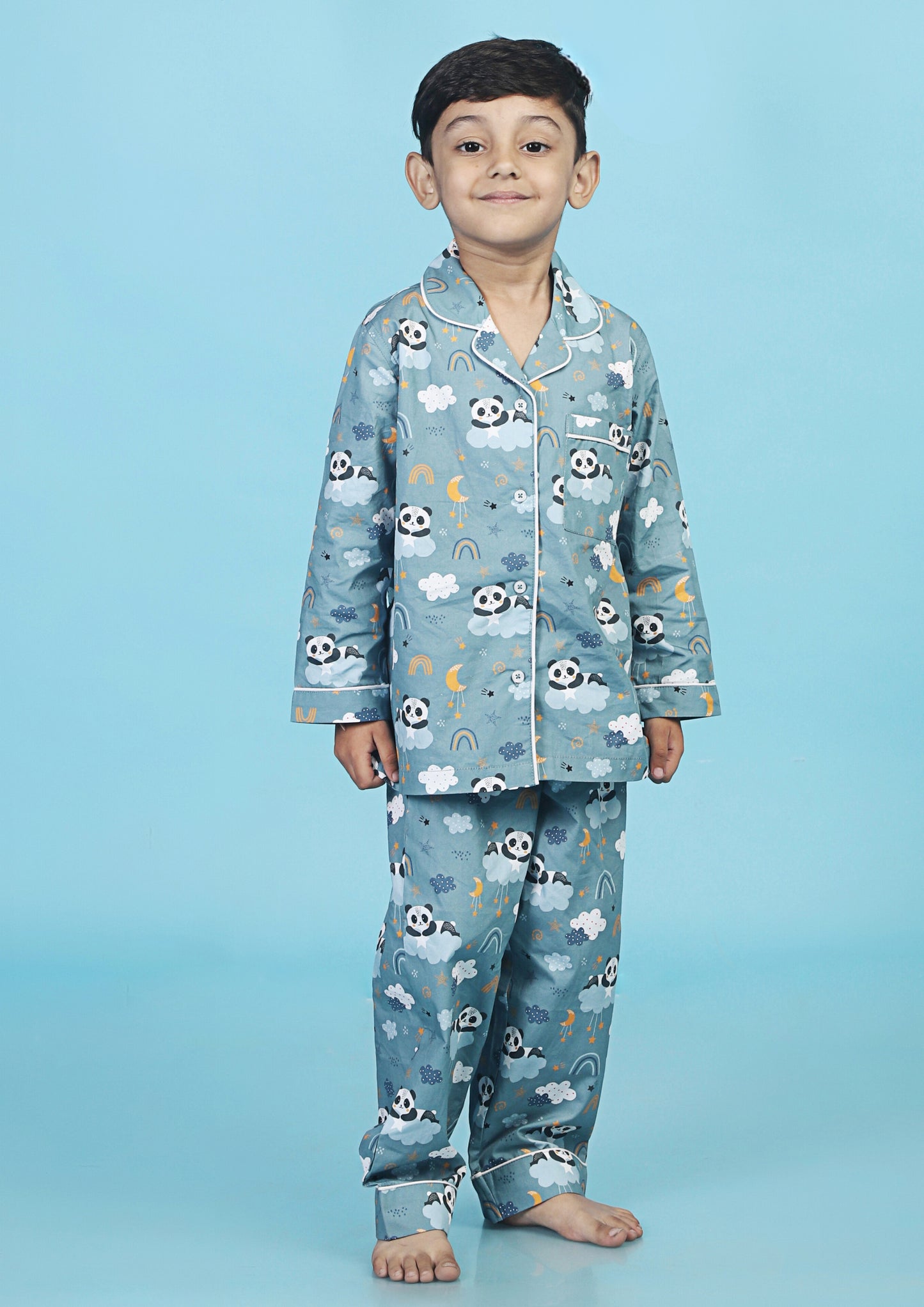 Cute Panda in Stars Dark Grey Pajama Set