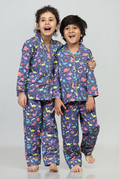 PJ Dinosaur in space Dark Blue Pajama Set