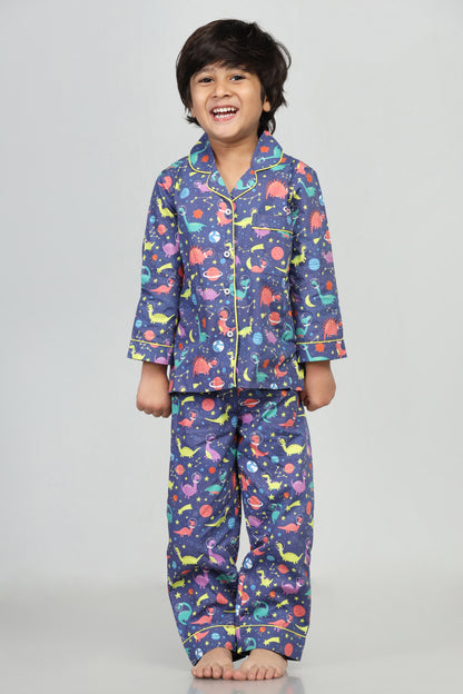 PJ Dinosaur in space Dark Blue Pajama Set