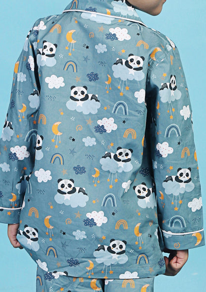 Cute Panda in Stars Dark Grey Pajama Set