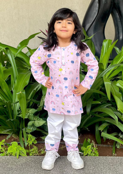 Rainbow Clouds Pink kurta Pajama Set