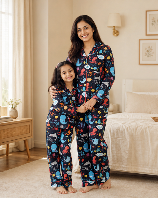 Sea World Dark Blue Night Suit Set