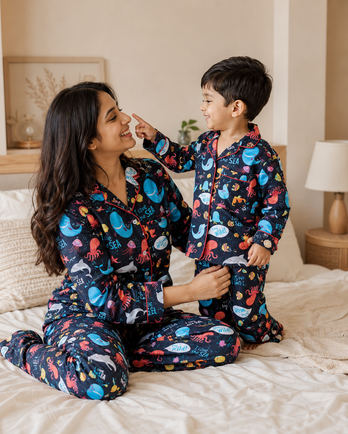 Sea World Dark Blue Night Suit Set
