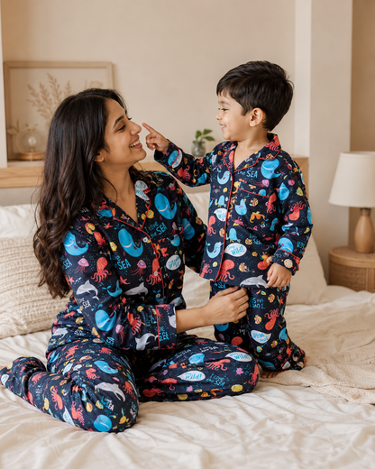 Sea World Dark Blue Night Suit Set